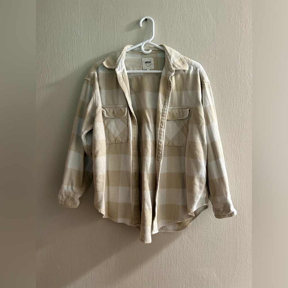 aerie thick plaid flannel button up shirt